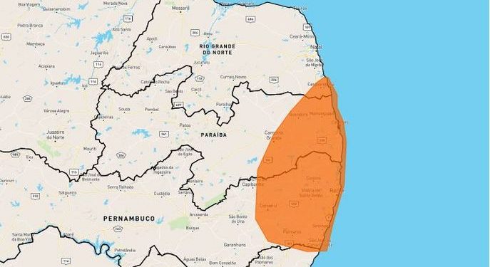 João Pessoa e mais 84 cidades estão em alerta laranja de chuvas