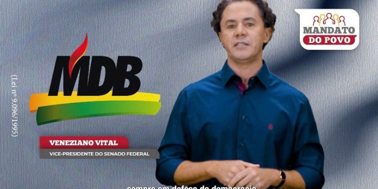 Na propaganda do MDB na TV, Veneziano reforça compromisso com mandato popular e em defesa da democracia