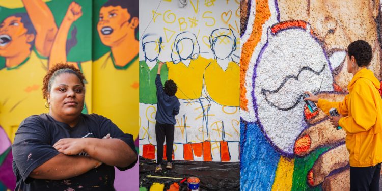 Com murais assinados por grafiteiras, empresa resgata a história do futebol feminino no Brasil