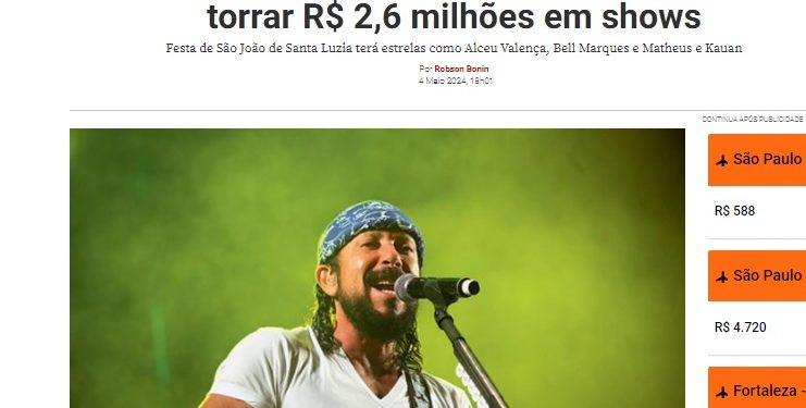 Mídia nacional revela que cidade paraibana com menos de 15 mil habitantes vai torrar R$ 2,6 milhões em shows