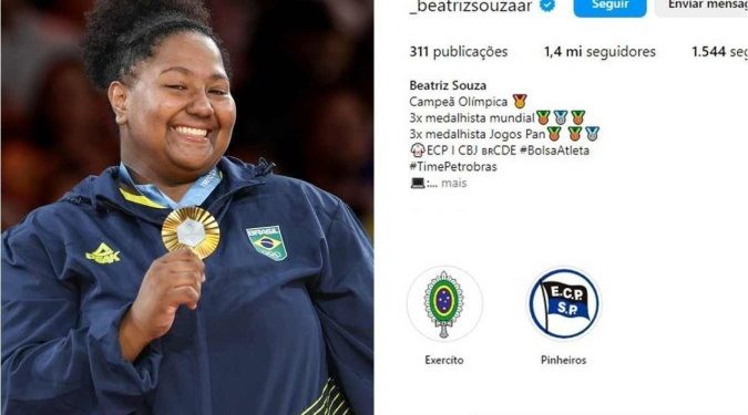 Beatriz Souza ganha 1 milhão de seguidores nas redes sociais após medalha de ouro