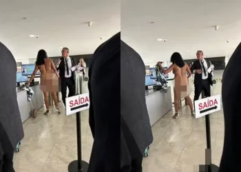 Em protesto inusitado no Planalto, mulher nua pede reunião com Lula ou Alckmin