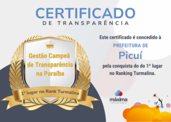 Prefeitura de Picuí recebe medalha de ouro no ranking Turmalina