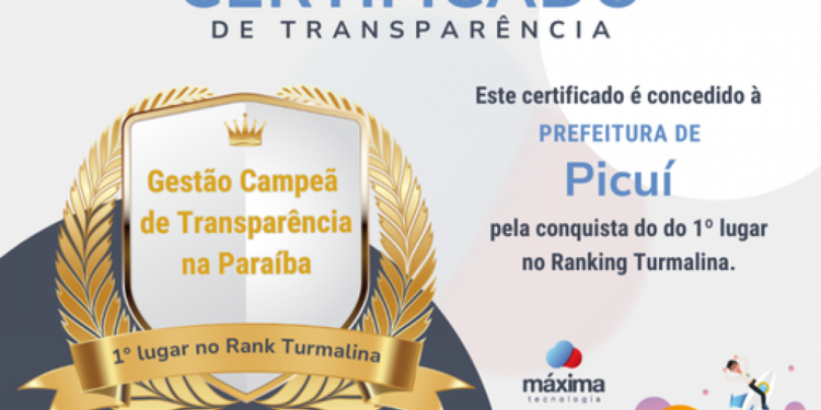 Prefeitura de Picuí recebe medalha de ouro no ranking Turmalina