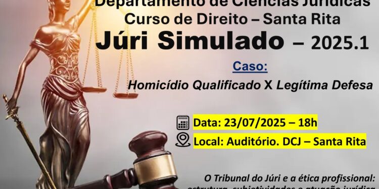 Curso de direito de Santa Rita promove nesta 4ª, oficina jurídica, com tema: “Júri Sumulado e a Ética Profissional: Estrutura, Subjetividade e Atuação Jurídica”