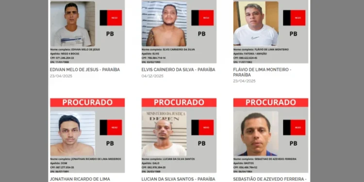 Ministério da Justiça divulga lista dos oito foragidos mais procurados da Paraíba; CONFIRA