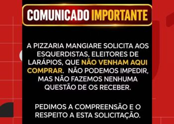 MP abre procedimento para investigar pizzaria que pediu que eleitores de esquerda não frequentassem local em JP